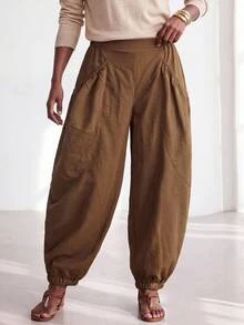 Zivah Autumn/Winter New Loose Bud Lantern Wide Leg Long Pants With Pockets Trousers For Party Birthday Back To School Daily Outing All-Match Versatile Holiday Office Commute Elegant Wear - Brown - View 6
