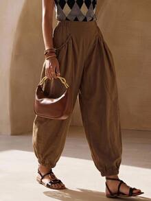Zivah Autumn/Winter New Loose Bud Lantern Wide Leg Long Pants With Pockets Trousers For Party Birthday Back To School Daily Outing All-Match Versatile Holiday Office Commute Elegant Wear - Brown - View 5