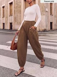 Zivah Autumn/Winter New Loose Bud Lantern Wide Leg Long Pants With Pockets Trousers For Party Birthday Back To School Daily Outing All-Match Versatile Holiday Office Commute Elegant Wear - Brown - View 10