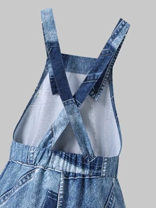 SHEIN Girls' Streetwear Loose Fit Overalls Long Pants, Niche Design Black Dungarees For Girls, Suitable For Daily Wear, Gatherings And School, Spring/Summer - Blue - View 7