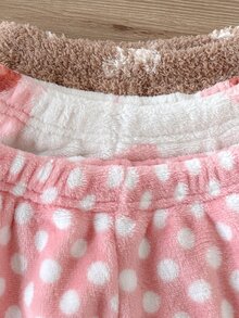 SHEIN Playful Pals 3件組幼女毛絨長褲，可愛甜美粉白愛心花朵蝴蝶結印花，加厚彈性秋冬休閒下著 - 彩色 - 查看 5