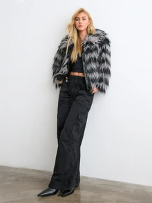BAD SUNDAY Women's Autumn/Winter Striped Faux Fur Oversized Jacket, Y2K Vintage Style - Multicolor - View 4