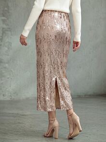 Balvessa Women's Solid Color Elegant Party Occasion Sequin Skirt - Gold - View 2