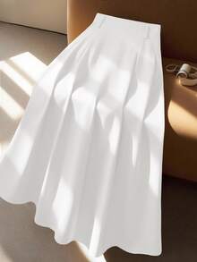GlowEve CURVE Plus Size Women High-Waisted A-Line Skirt, Elegant For Commuting - White - View 2