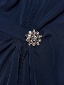 Miaspire Elegant Mature, Sparkly Asymmetrical Ruffle, Two Piece Set, Chiffon Navy Blue, Wide Leg Batwing, Evening Party Wedding, Christmas Fall Winter - Blue - View 4