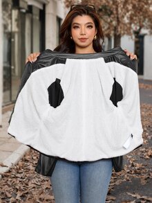 SHEIN Clasi 大尺碼女款 PU 皮革長袖鈕扣設計拿破崙夾克 辦公室派對黑色冬季優雅款 - 棕色 - 查看 10