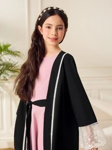 SHEIN 青少年女孩秋季洋裝套裝 2件組 素色拼接長袖外套與迷你洋裝套裝 優雅穿搭 秋季婚禮賓客派對適用 紫灰色、黑色 - 彩色 - 查看 8