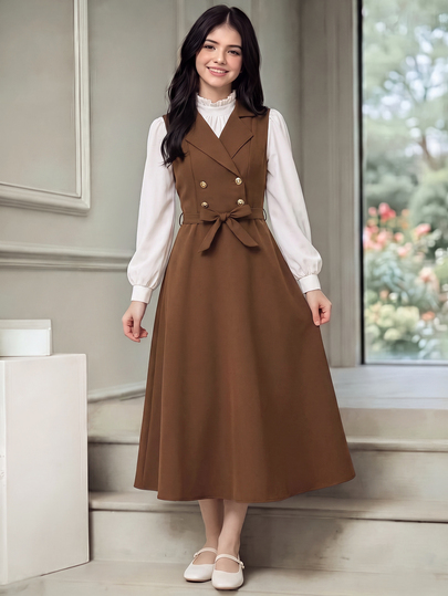 SHEIN Conjunto de 2 piezas de ropa para adolescentes, unicolor, minimalista, lindo, casual, conjunto de camisa, vuelta a la escuela, blanco, otoño, cómodo, para fiesta, formal, cumpleaños