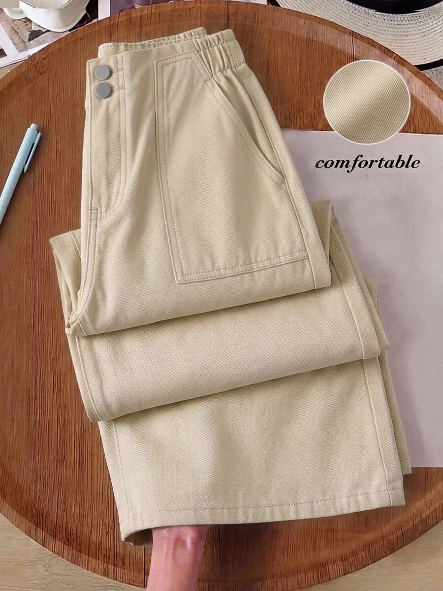 SHEIN Teen Girl Khaki Loose Wide Leg Denim Jeans - Khaki - View 1