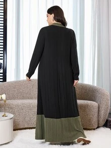 Al Najma 大尺碼女款對比色鈕扣半開襟長袖寬鬆阿拉伯風洋裝 - 黑色 - 查看 2