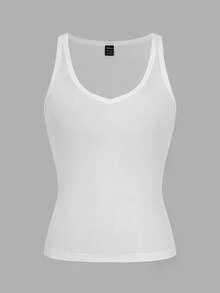 SHEIN 性感无袖针织短款上衣，合身运动吊带背心 - 白色 - 查看 8