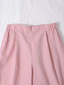 SHEIN 1 Set Girls' Elegant Sweet Style Lapel Collar Ruffle Flutter Sleeve Double-Breasted Vest + Wide Leg Pants Set, Commuter Elegant 2-Piece Outfit For Birthday Party, Gathering, Daily Wear, Spring/Summer - Pink - View 9