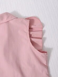 SHEIN 1 Set Girls' Elegant Sweet Style Lapel Collar Ruffle Flutter Sleeve Double-Breasted Vest + Wide Leg Pants Set, Commuter Elegant 2-Piece Outfit For Birthday Party, Gathering, Daily Wear, Spring/Summer - Pink - View 8
