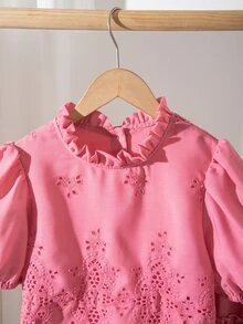 SHEIN Tween女孩 2件組兒童粉色夏季可愛Katseye度假假期韓版時尚短袖森系上衣，生日搭配款 - 玫紅色 - 查看 6