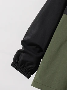 SHEIN Kids 2pcs Tween Boy Casual Sports Pattern Colorblock Hoodie Jacket & Pants Set, Suitable For , School, Daily Casual, Vacation, Sports, Autumn/Winter - Army Green - View 3
