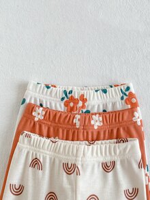 SHEIN 6件組幼兒女嬰可愛奶油色花卉長袖圓領正裝版型荷葉邊舒適秋季公主風女童休閒冬日假期套裝 - 棕色 - 查看 6