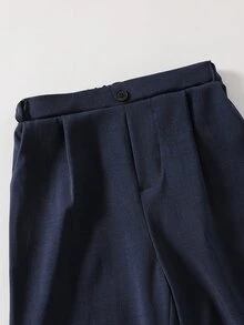 Boys' Navy Blue Single Pleat Straight Leg Dress Pants, Elastic Waist, Formal Trousers For School, Ceremony, Wedding, Party - Navy Blue - View 5