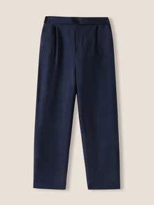 Boys' Navy Blue Single Pleat Straight Leg Dress Pants, Elastic Waist, Formal Trousers For School, Ceremony, Wedding, Party - Navy Blue - View 3