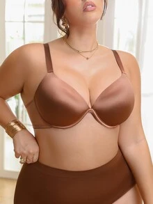 LustreForm 1pc Plus Size Solid Color Underwire Bra For Women - Coffee Brown - View 5