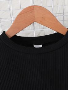 SHEIN Young Girl Ruffle Trim Contrast Star Mesh Hem Belted Dress - Black - View 4