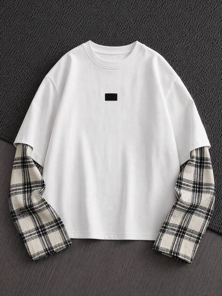 EASEVO Men's Plus Size Patch Patchwork Long Sleeve T-Shirt Halloween Christmas Winter Party Autumn - White - View 1