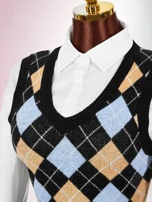 Amplova Women's Diamond Grid Print Casual Everyday Knit Dress - Black - View 11