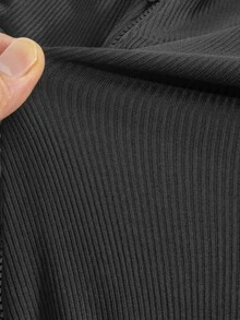 GentleRue Maternity Black Short Sleeve Maternity Sports Jumpsuit With Half Zip Stand Collar Ribbed Elastic Fabric Casual - Black - View 10