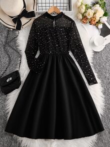 SHEIN Tween Girl Black Mini Black Dresses Homecoming Dress Fall Style US Fall Style Fall Outfits - Black - View 3