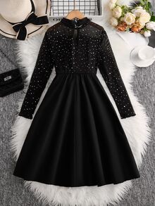 SHEIN Tween Girl Black Mini Black Dresses Homecoming Dress Fall Style US Fall Style Fall Outfits - Black - View 2