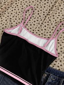 Attitoon 3pcs Plus Size Women Retro Sports Numeric Letter Print Camisole Crop Y2k 90s,Graphic,School,Back-To-School - Multicolor - View 6