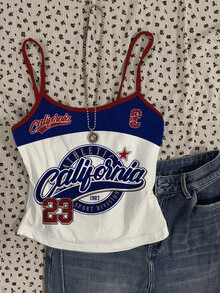 Attitoon 3pcs Plus Size Women Retro Sports Numeric Letter Print Camisole Crop Y2k 90s,Graphic,School,Back-To-School - Multicolor - View 4
