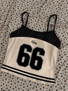 Attitoon 3pcs Plus Size Women Retro Sports Numeric Letter Print Camisole Crop Y2k 90s,Graphic,School,Back-To-School - Multicolor - View 5