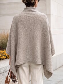 Everyssa 女款優雅不對稱披肩針織上衣，秋冬款 - 駝色 - 查看 2