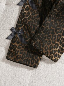 SHEIN 少女美式街頭風牛仔女郎豹紋牛仔褲，Y2K甜酷蝴蝶結工裝直筒褲，四季百搭秋季款 - 咖啡棕 - 查看 7