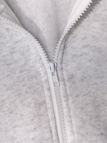 SHEIN Tween Girls Fleece Fall Clothes Light Grey Knit Long Sleeve Jacket Zip Up Coat Autumn/Winter Solid Color Fashion Bow Cardigan School Cute Cool Girl - Light Grey - View 6