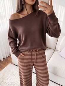 Comfortcana Casual 70s Loose Colorblock Dark Brown Long Pants Fall Clothes For Women Work Everyday Home Outfits Thanksgiving - Mocha Brown - View 6