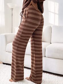 Comfortcana Casual 70s Loose Colorblock Dark Brown Long Pants Fall Clothes For Women Work Everyday Home Outfits Thanksgiving - Mocha Brown - View 3