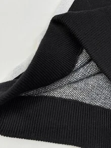 SHEIN ICON Women's Colorblock Casual Versatile Daily Wear Knit Long Pants - Black and White - View 7