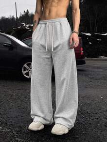Manfinity Homme Men's Casual Drawstring Waist Pocket Daily Long Pants - Light Grey - View 3