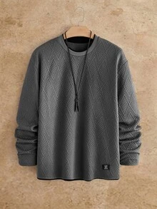 HIMLAND 2pcs Men's Knit Slim Fit Crew Neck Long Sleeve T-Shirt And Elastic Waist Pants Set, Autumn/Winter Halloween Christmas Winter Party Autumn - Grey - View 10