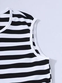 SHEIN 青少年女孩 2件組 天藍色黑白針織細肩帶洋裝搭配水洗牛仔背心 夏季休閒 80年代樂團風 可愛校園校外度假穿搭 - 黑與白 - 查看 8