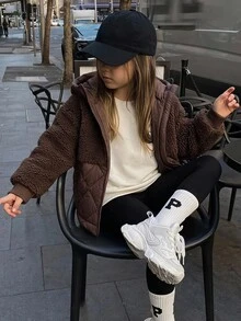 DAZY Young Girls Winter Casual Versatile Hooded Jacket Fall - Brown - View 4