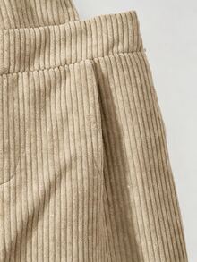 SHEIN 青少年女孩抓絨秋季/秋冬 羅紋燈芯絨 可調扣彈性腰圍連身褲 日常穿著 校園畢業 白色米色 休閒可愛 - 卡其色 - 查看 8