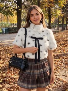 Comfortcana Women's Elastic Waist Plaid Ruffle Hem Skirt Fall Clothes For Women Work Outfits Halloween Christmas National Day Fall Clothes For Women Y2K Basic - Brown - View 3
