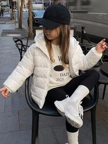 Hapijoa Young Girl Polka Dot Hooded Zip-Up Casual Winter Padded Coat - Beige - View 5