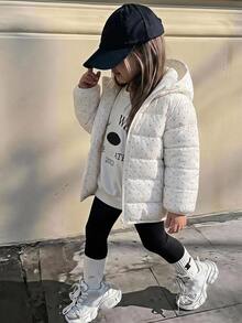 Hapijoa Young Girl Polka Dot Hooded Zip-Up Casual Winter Padded Coat - Beige - View 1