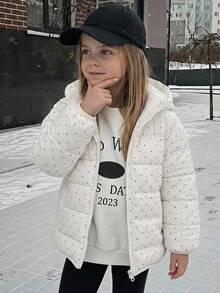 Hapijoa Young Girl Polka Dot Hooded Zip-Up Casual Winter Padded Coat - Beige - View 7