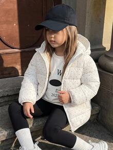Hapijoa Young Girl Polka Dot Hooded Zip-Up Casual Winter Padded Coat - Beige - View 4