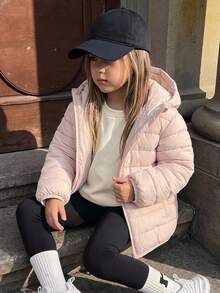 Hapijoa Young Girl) Hooded Thick Quilted Basic Long Sleeve Padded Coat, Autumn/Winter - Baby Pink - View 4
