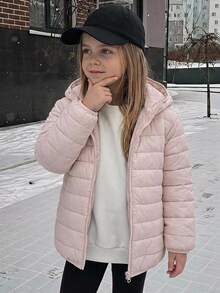 Hapijoa Young Girl) Hooded Thick Quilted Basic Long Sleeve Padded Coat, Autumn/Winter - Baby Pink - View 6